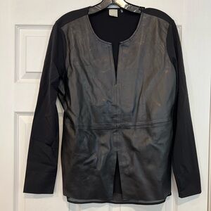 Ecru faux leather top w/long sleeves black size L. Stretchy back&sleeve material